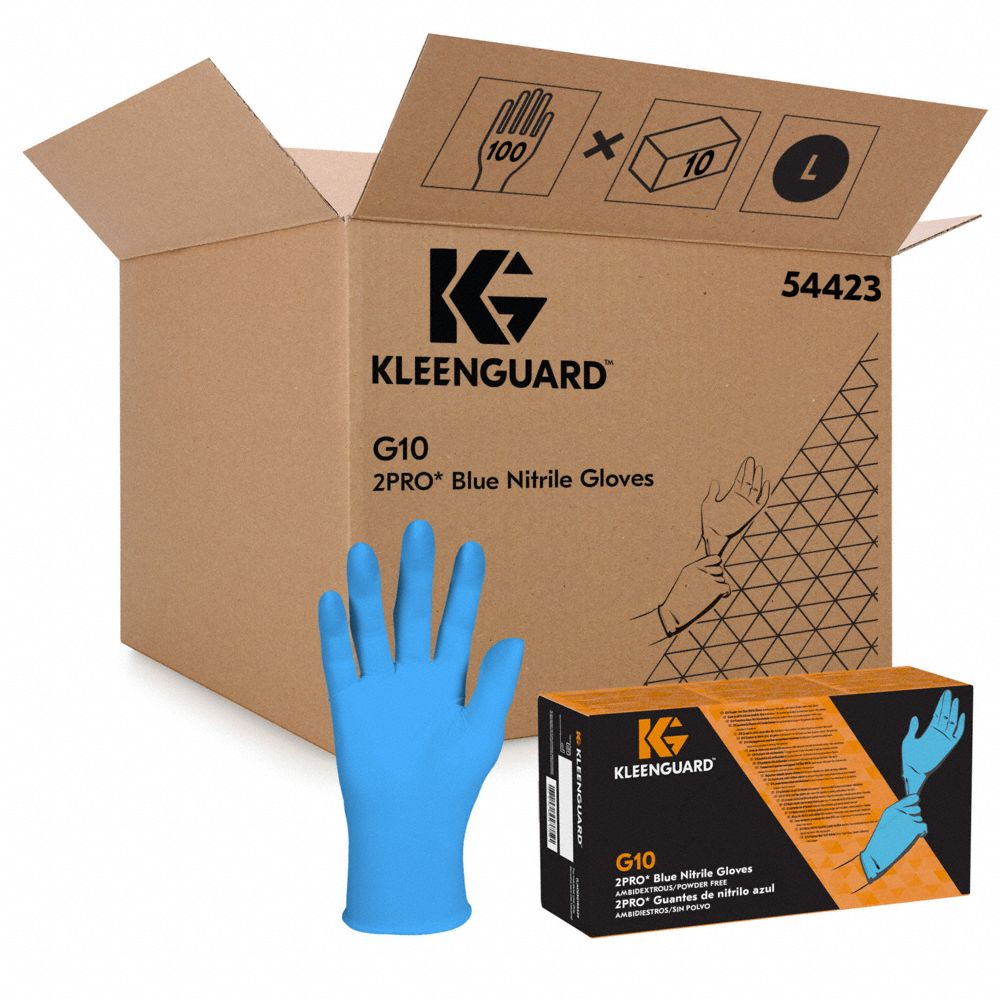 DISPOSABLE GLOVES, FOOD-GRADE/GEN PURPOSE, L (8 ½), 6 MIL, POWDER-FREE, NITRILE, BL