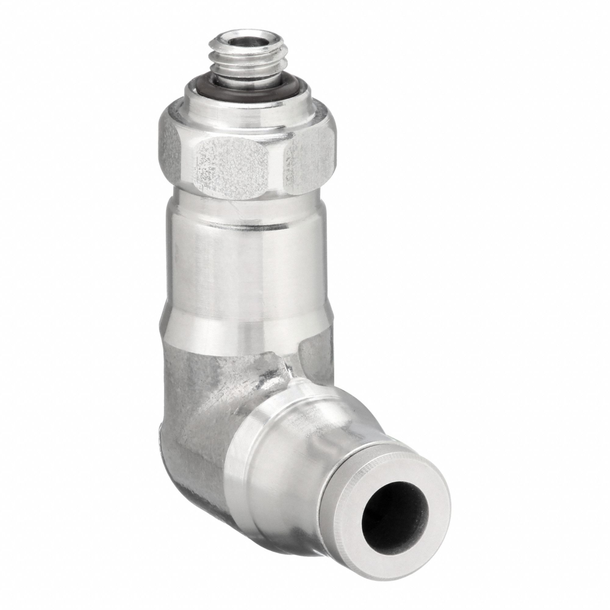 Push-Fit Elbow Fitting: 4 mm OD x 5 mm Pipe Size, Push-to-Connect x BSPP, Stainless Steel