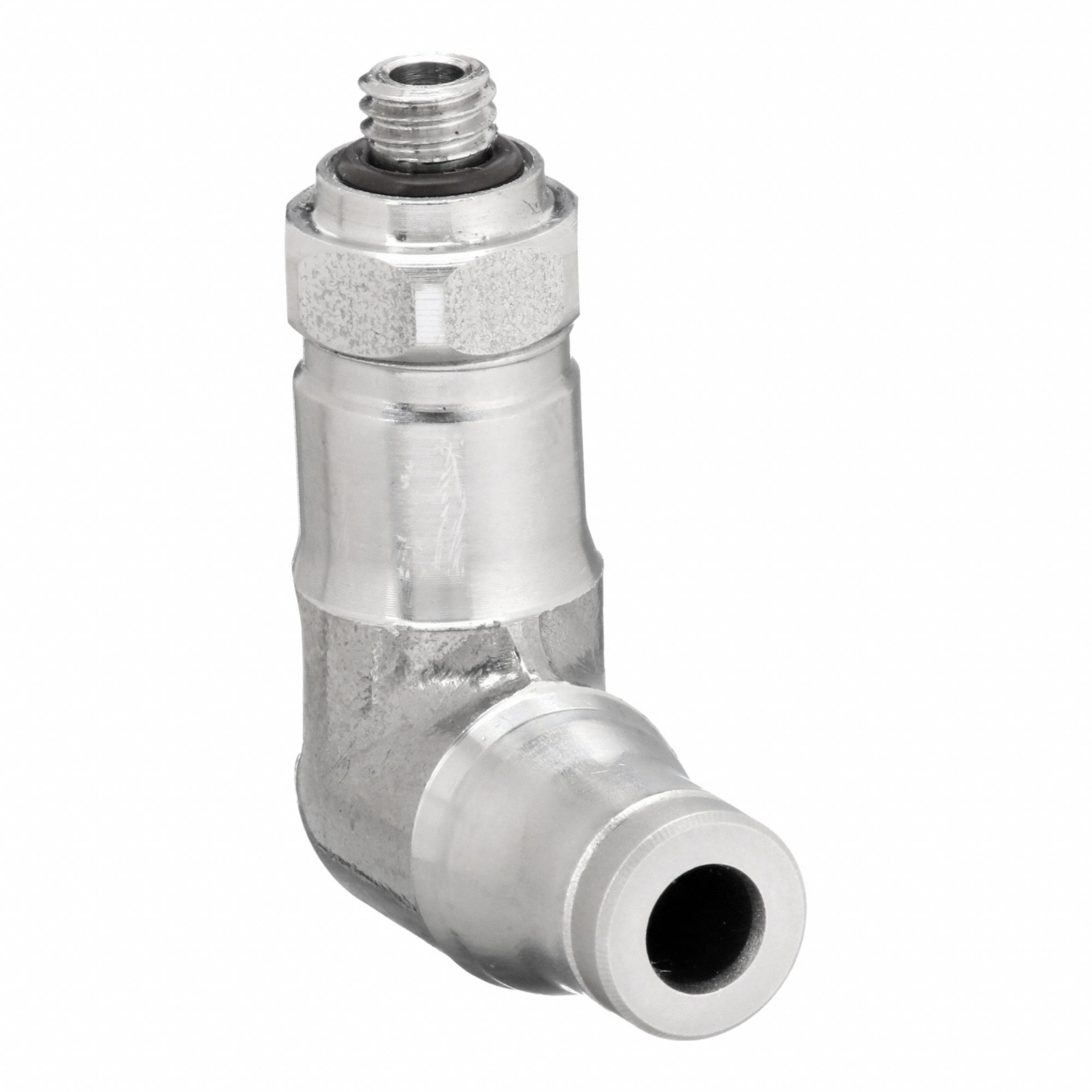 Push-Fit Elbow Fitting: 5/32 in OD Size, Push-to-Connect x MUNF, Stainless Steel, Silver