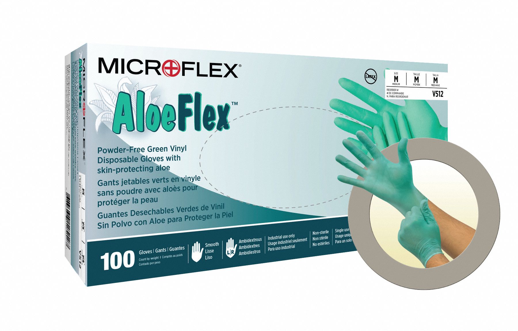 MICROFLEX Aloe Flex  V51 Disposable Gloves: Gen Purpose, 4 mil, Powder-Free, Vinyl, 100 PK