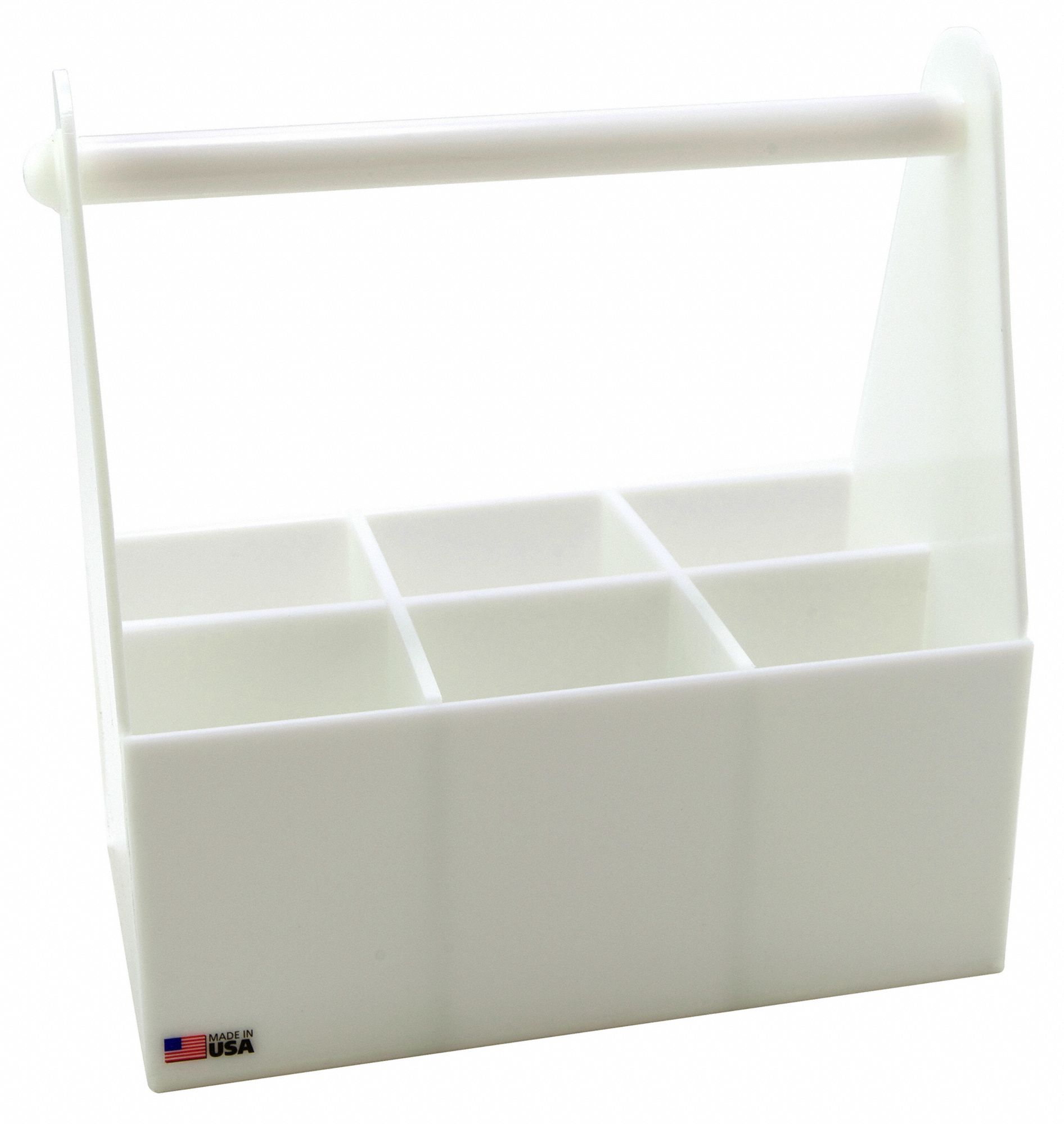Bottle Carrier: 14 1/2 in Overall Lg, 8 in Overall Wd, 15 1/4 in Overall Ht, HDPP, White