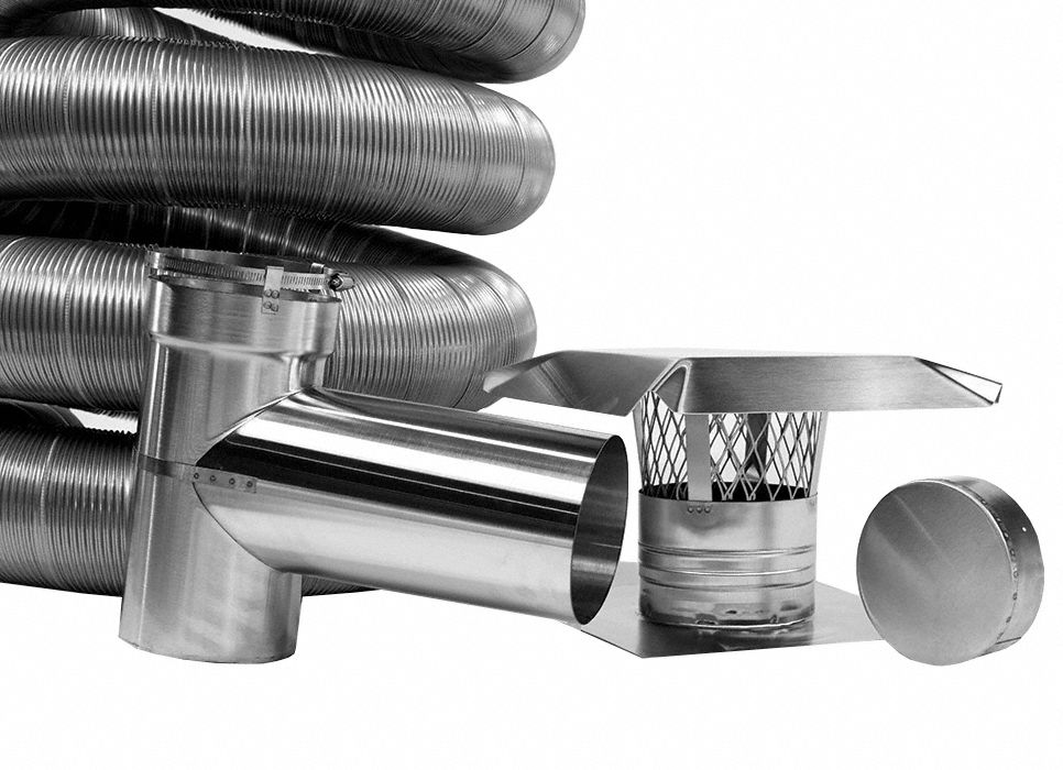 Chimney Liners: 4 in Duct, All Fuel, 25 ft Lg, 1, 200°F Max, 316, Stainless Steel, 1 Ply