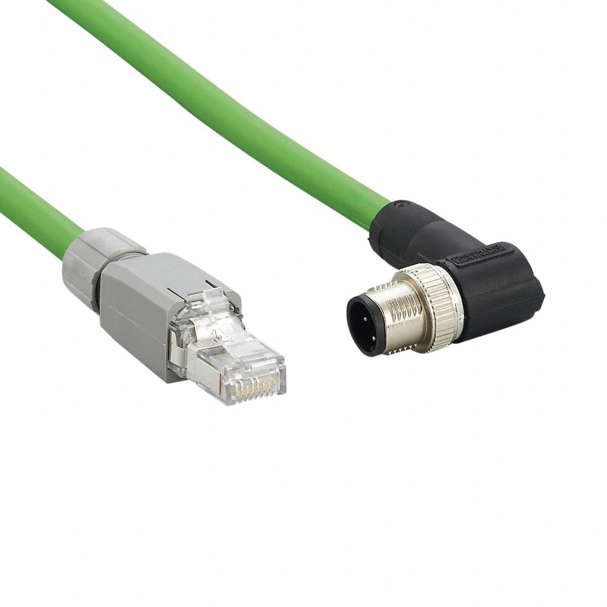 IFM, M12 Male Right Angle x RJ45 Male Straight, 2 m Lg, Cable