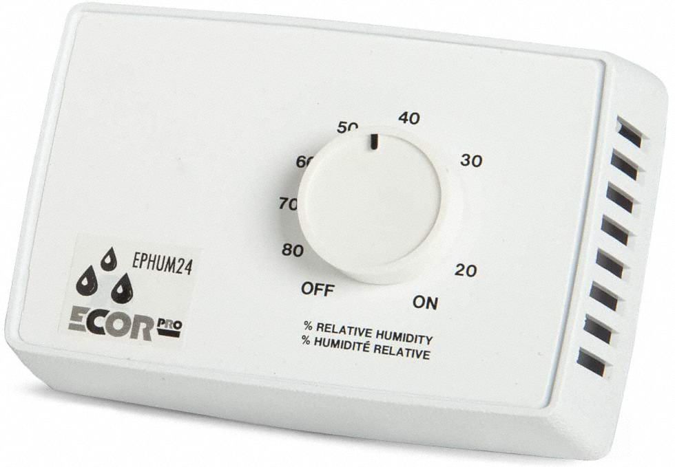 Low Voltage Humidistat: 20% to 80% Control Range, 1 3/4 in x 3 in x 4 1/2 in, 1 3/4 in