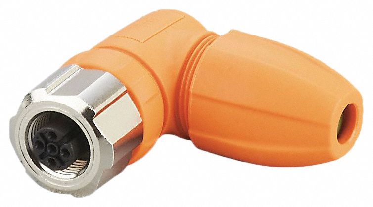 M12 Circular Connector: A Coded, 5 Socket, M12 Female Thread, IP65/IP67/IP68/IP69K, 90° Angled