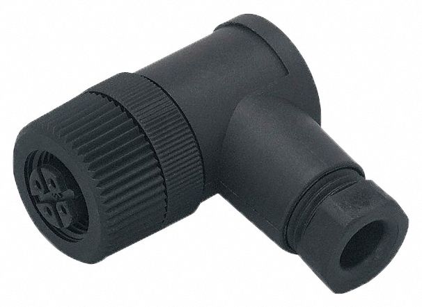 M12 Circular Connector: B Coded, 4 Socket, M12 Female Thread, IP67, Screw Terminals, 90° Angled