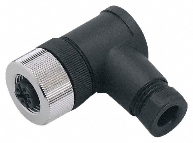 M12 Circular Connector: C Coded, 3 Socket, M12 Female Thread, IP67, Screw Terminals, 90° Angled