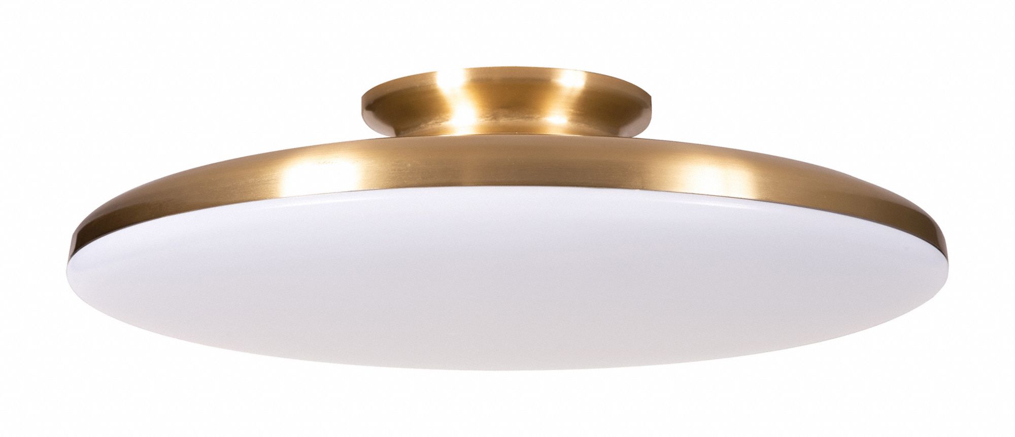 LED Flush Mount: 15 in Dia, Satin Brass, 4 1/2 in Ht, 2, 200 lm, 3000K/3500K/4000K, 28 W, 120V AC