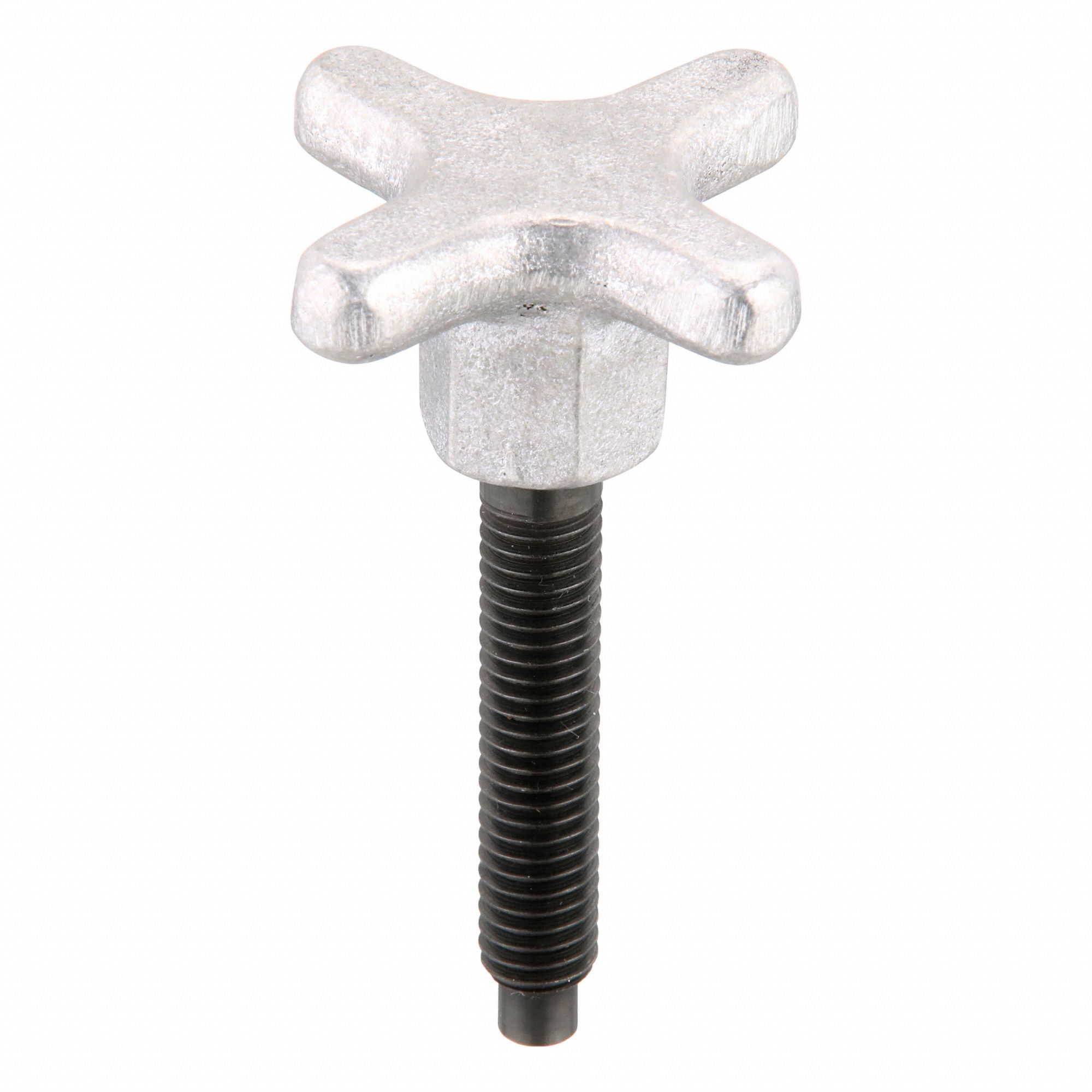 Dog Point Hand Knob Screw: 3/8"-16 Thread, 2 3/4 in Thread Lg, 2 PK