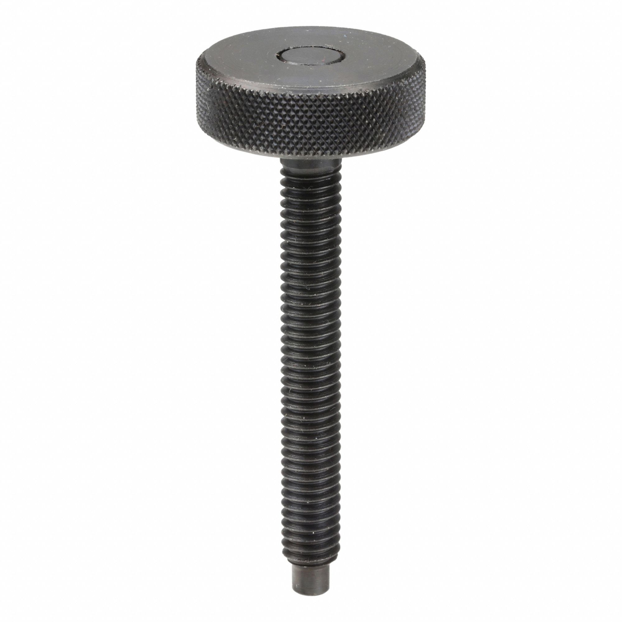 Dog Point Knurled Head Screw: 3/8"-16 Thread, 2 1/4 in Thread Lg