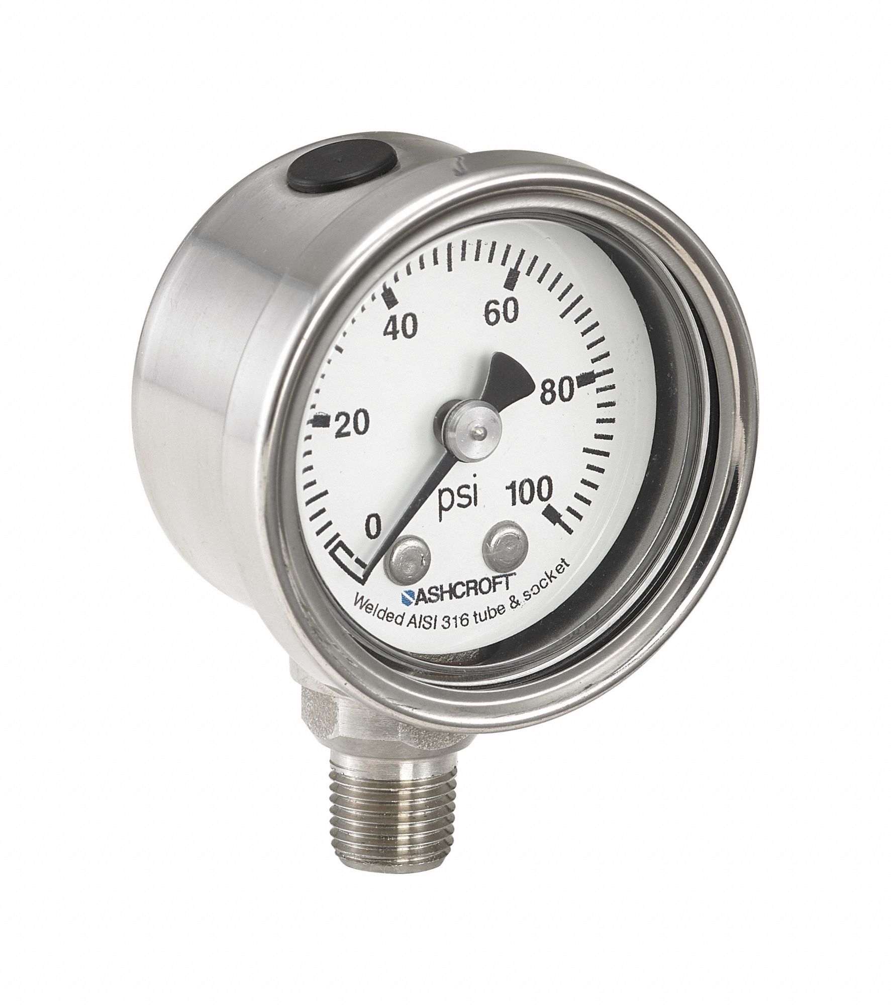 ASHCROFT, CorrosionResistant Case, 0 to 60 psi, Pressure Gauge