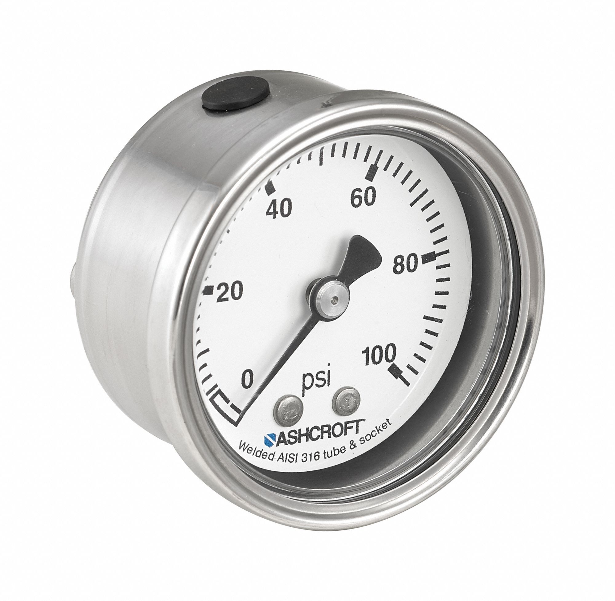 ASHCROFT Pressure Gauge: Corrosion-Resistant Case, 0 to 30 psi, 2 in Dial,  1/4 in NPT Male, NPT