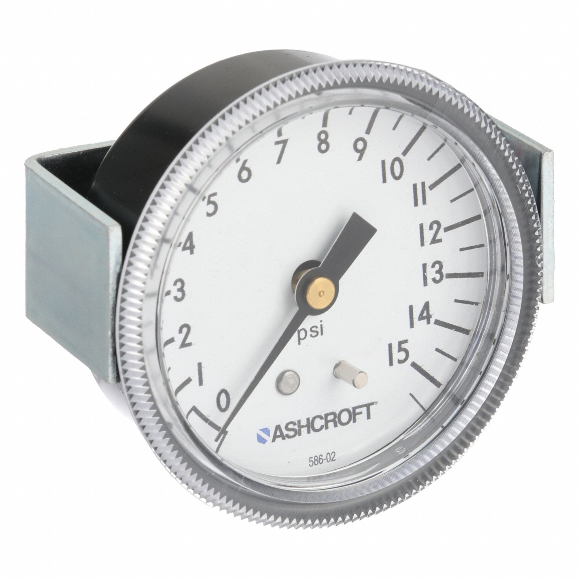 Panel Mount Pressure Gauge: 0 psi / Hg to 15 psi, 2 1/2 in Dial, 1/4 in NPT Male, 1001