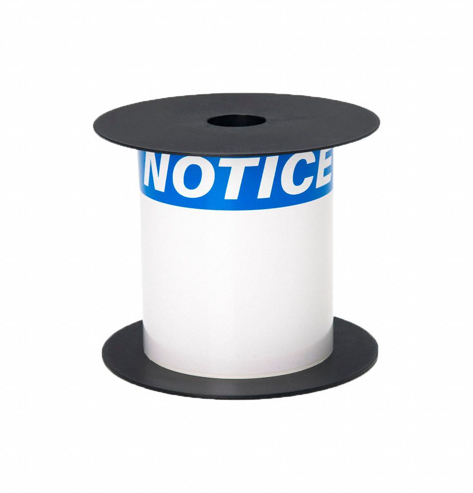 Pre-Cut Label Stock Roll: Notice, Blue Header, 4 in x 6 in, Vinyl, Blue/White, Indoor/Outdoor