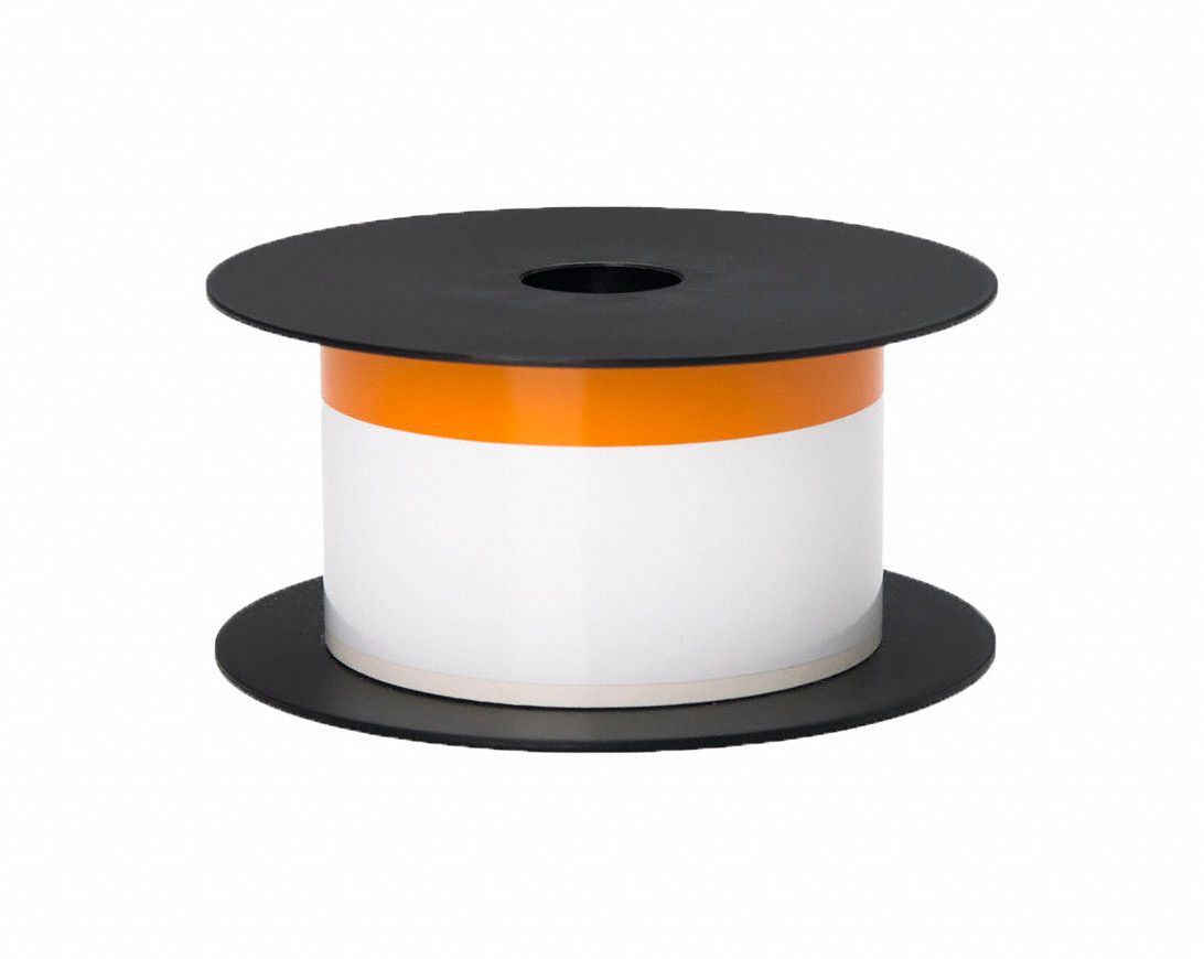 Pre-Cut Label Stock Roll: Orange Header, 2 in, Vinyl, Orange/White, Indoor/Outdoor