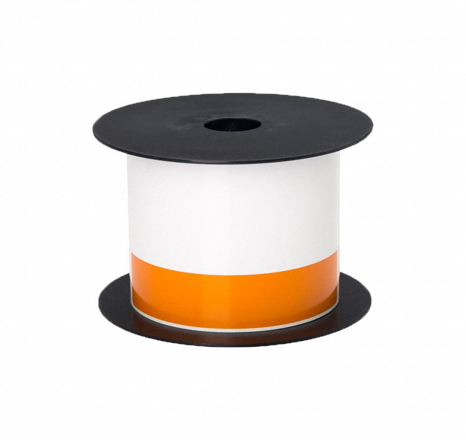Pre-Cut Label Stock Roll: Orange Header, 3 in, Vinyl, Orange/White, Indoor/Outdoor