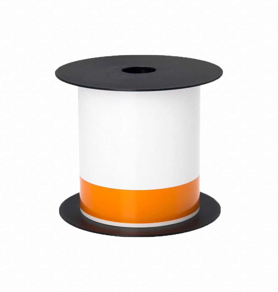 Pre-Cut Label Stock Roll: Orange Header, 4 in, Vinyl, Orange/White, Indoor/Outdoor