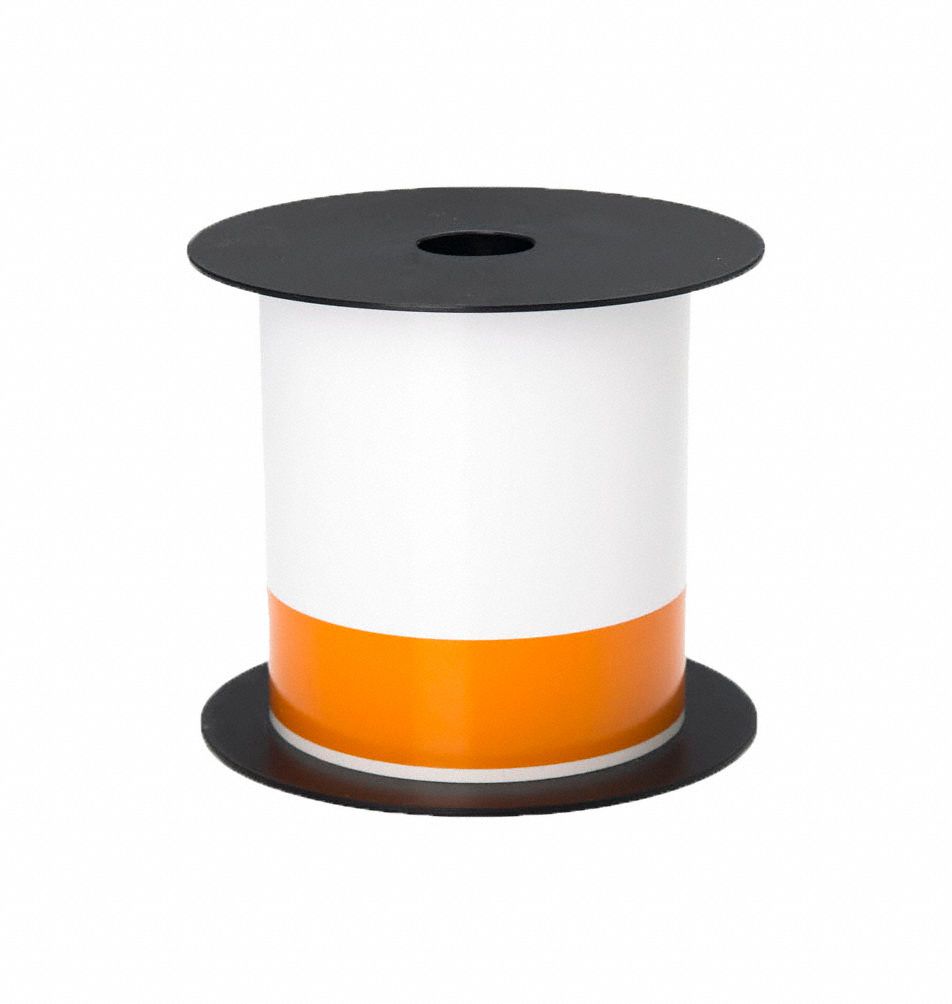 Pre-Cut Label Stock Roll: Orange Header, 4 in, Vinyl, Orange/White, Indoor/Outdoor