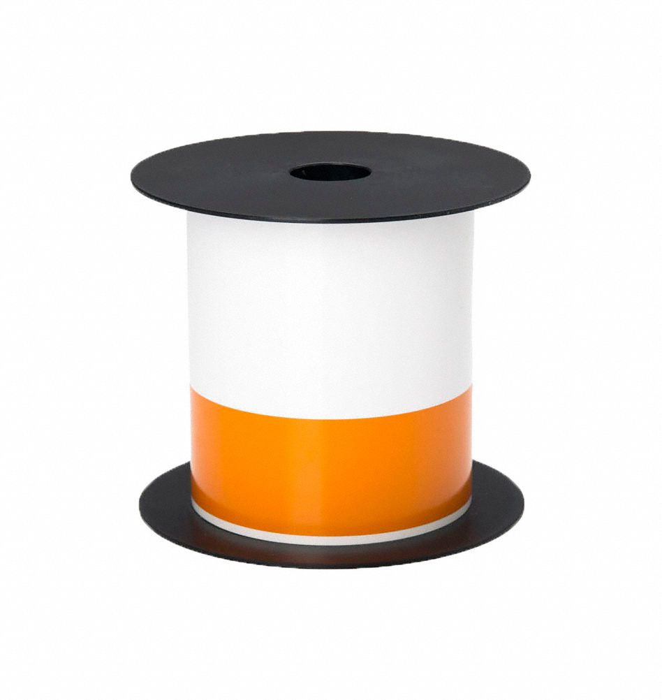 Pre-Cut Label Stock Roll: Orange Header, 4 in, Vinyl, Orange/White, Indoor/Outdoor