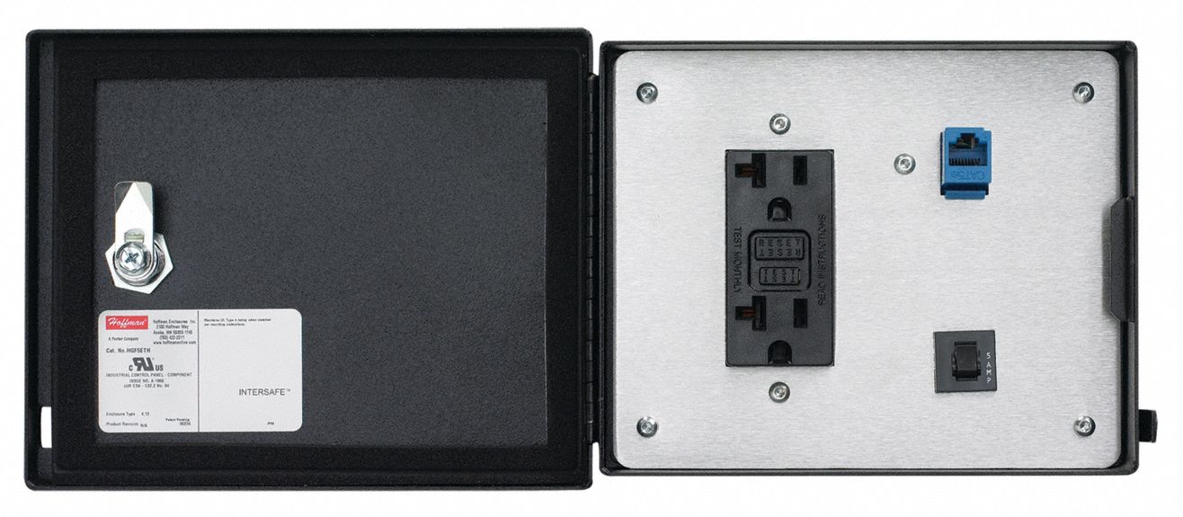 Data Interface Port: Polycarbonate, 120V Duplex Receptacle/RJ45, 5 A Reset, 120 V AC