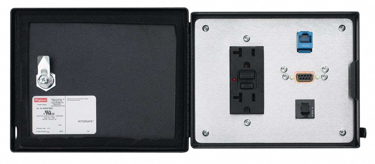 Data Interface Port: Polycarbonate, 120V Duplex Receptacle/9-Pin D-Sub/RJ45, 5 A Reset