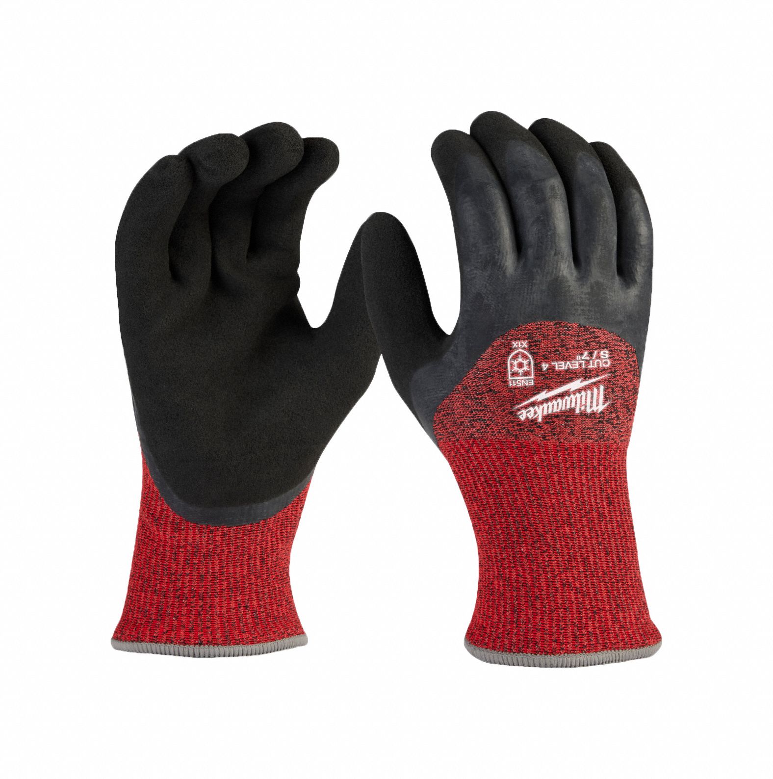 CUT LEVEL-4 WINTER DIPPED GLOVES, S, RED/BLACK, 10 IN, 15 GA, ELASTICATED KNIT