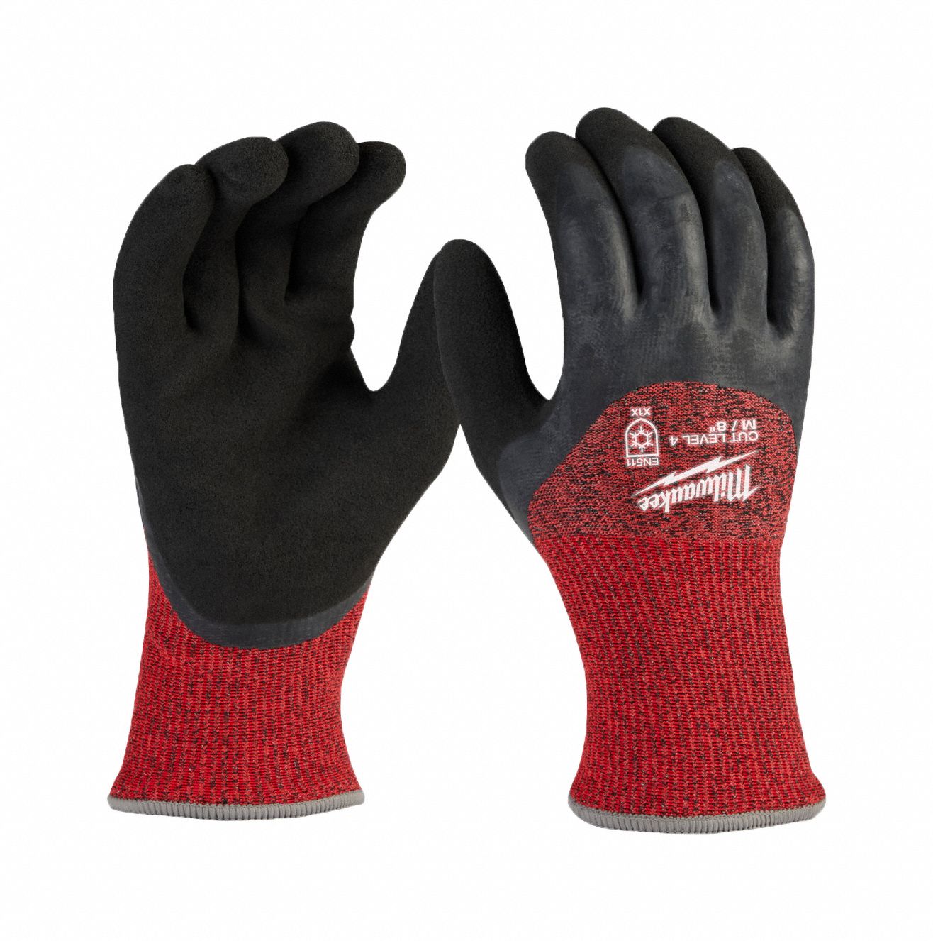 CUT LEVEL-4 WINTER DIPPED GLOVES, M, RED/BLACK, 10 IN, 15 GA, 12 PACK