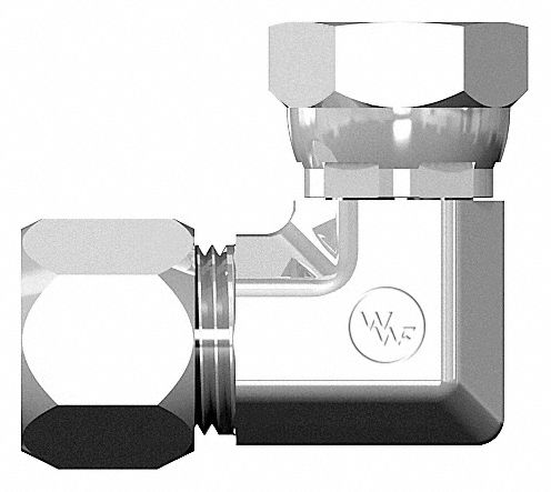 Compression Fitting Elbow: 3/8 in OD x 9/16 in Pipe Size, 9/16-18 x 9/16-18 Thread Size