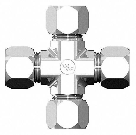 Compression Cross Fitting: 1/4 in OD x 1/4 in OD x 1/4 in OD x 1/4 in OD Size, Steel