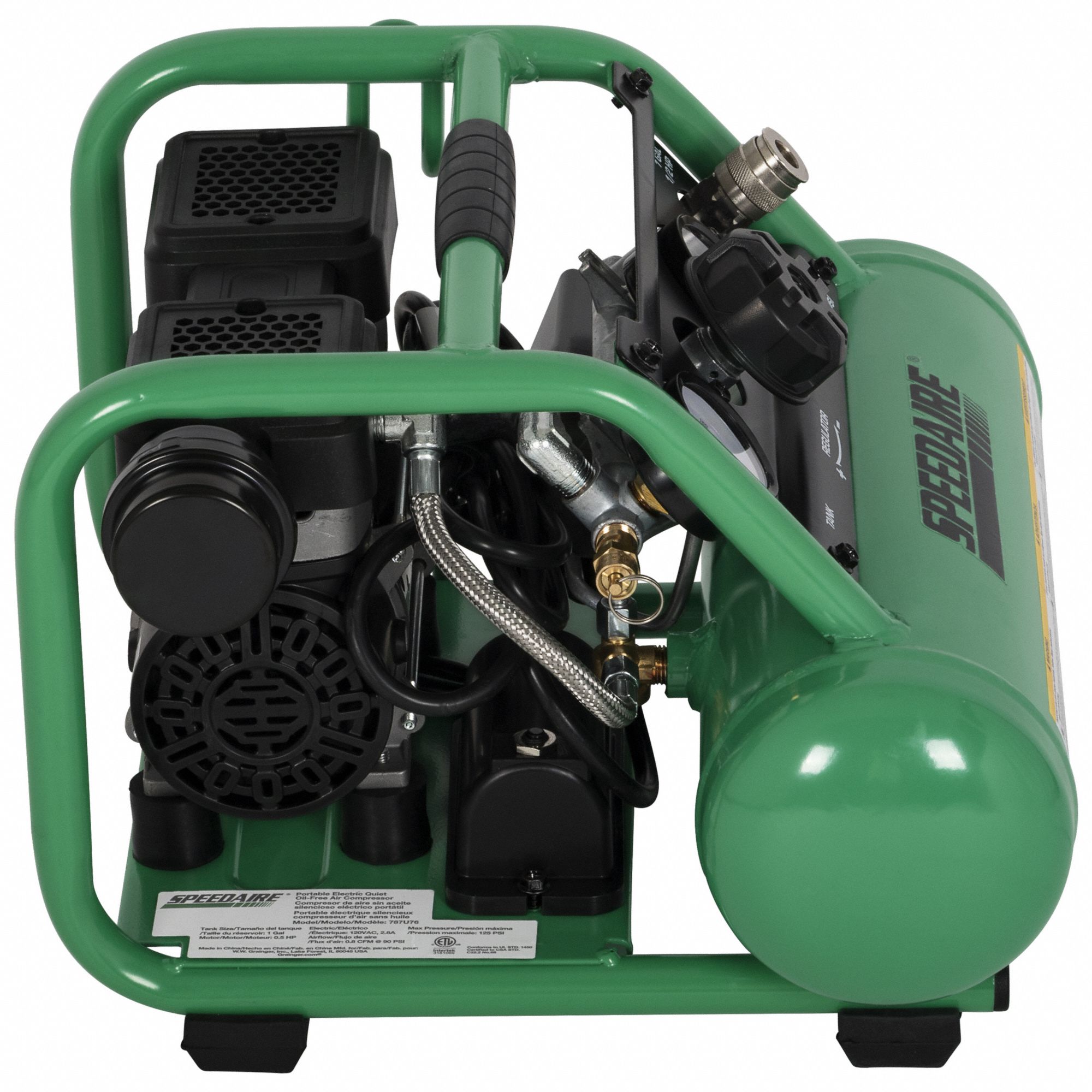 SPEEDAIRE Air Compressor: Quiet, Oil Free, 1 gal, Hot Dog, 0.5 hp, 0.8 ...