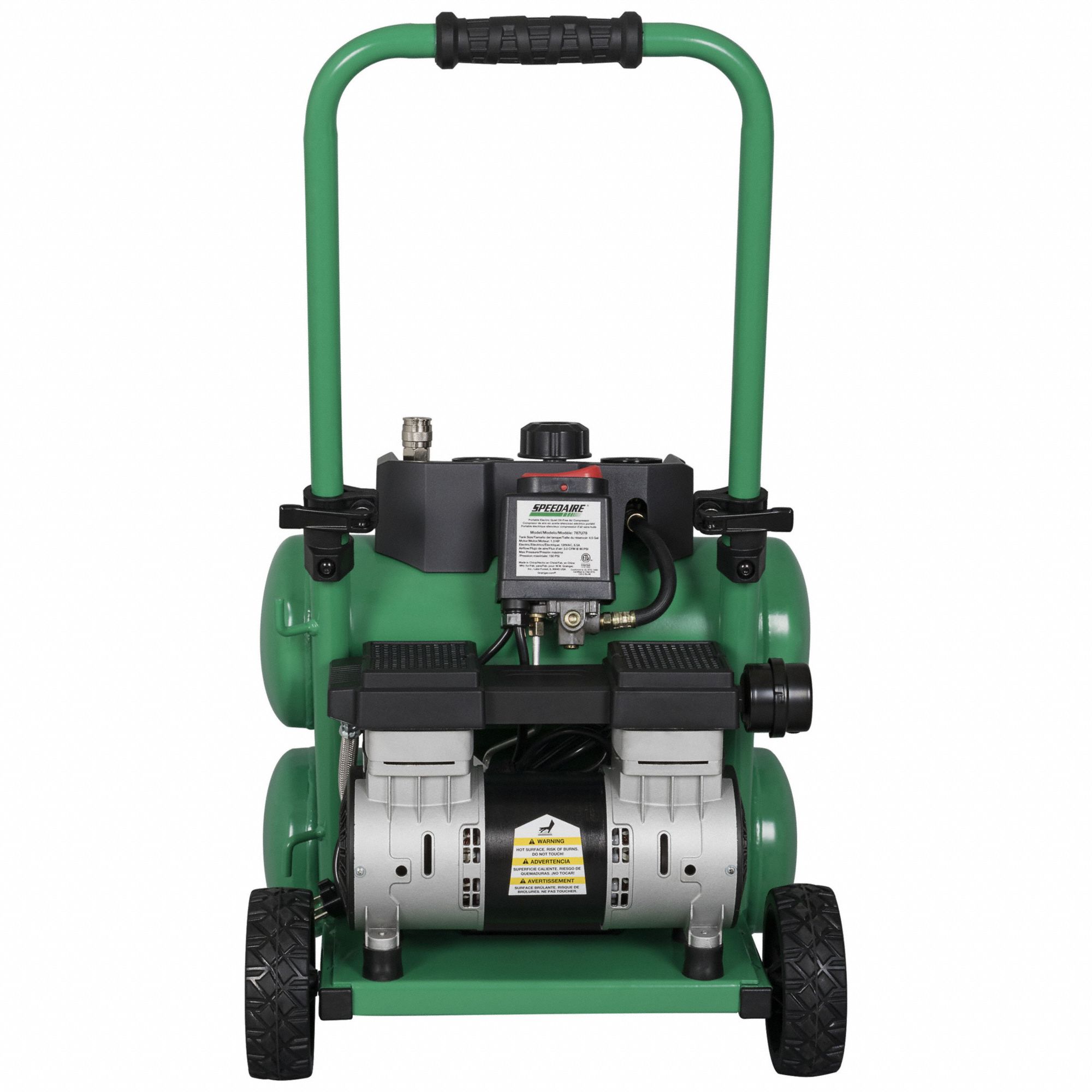 SPEEDAIRE Air Compressor Quiet, Oil Free, 4.5 gal, Twin Stack, 1.3 hp