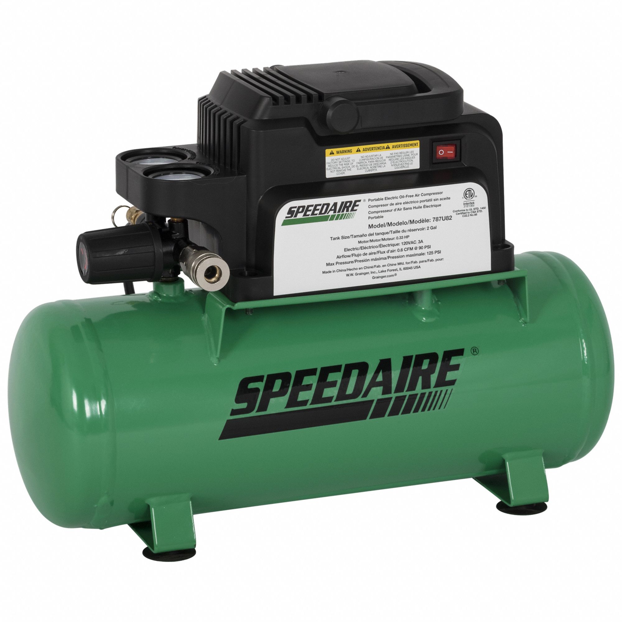 SPEEDAIRE Air Compressor Oil Free, 2 gal, Hot Dog, 0.33 hp, 0.6 cfm