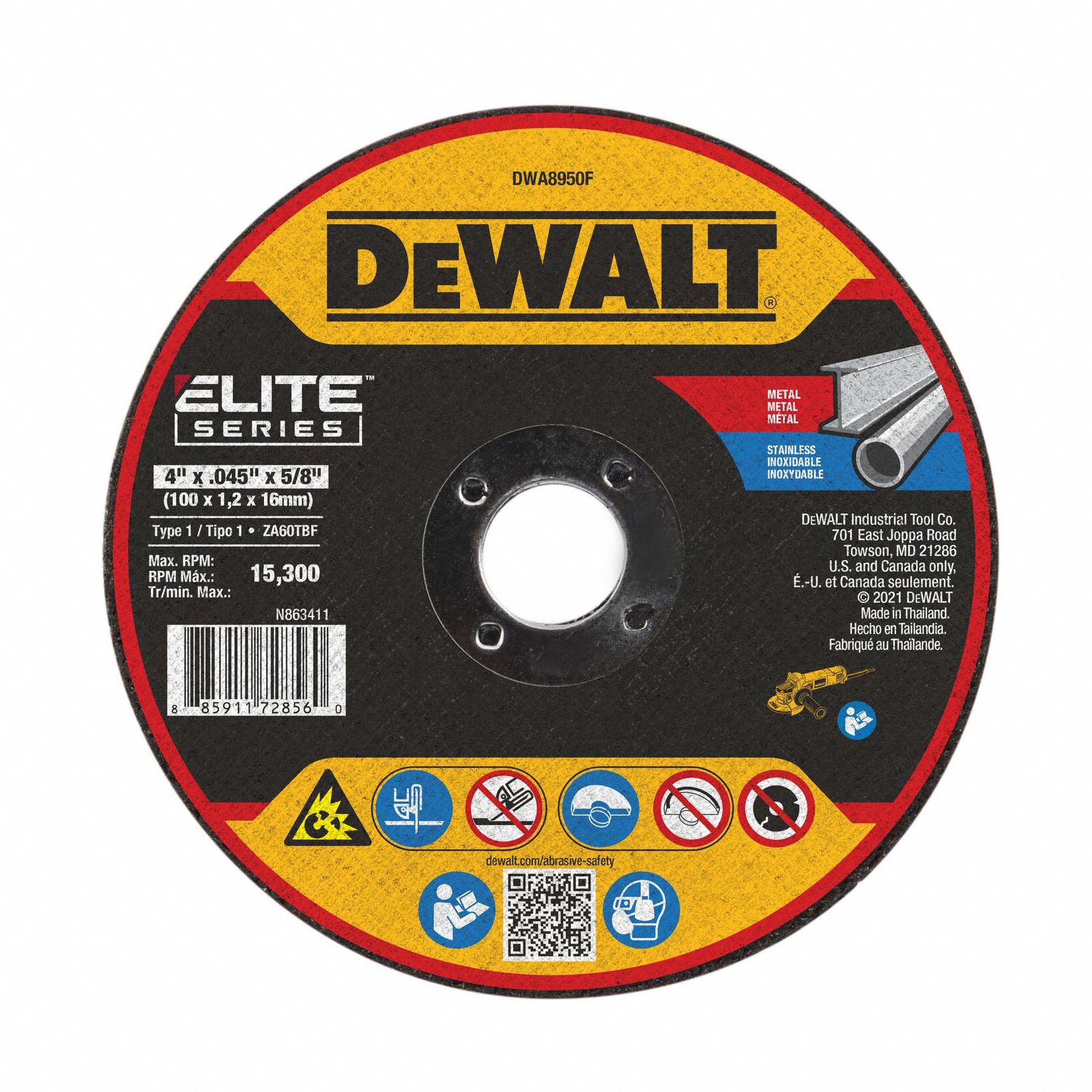 ABRASIVE CUT-OFF WHEEL, TYPE 1, 4 IN X 0.045 IN X ⅝ IN, ZIRCONIA ALUMINA, 60 GRIT, ELITE