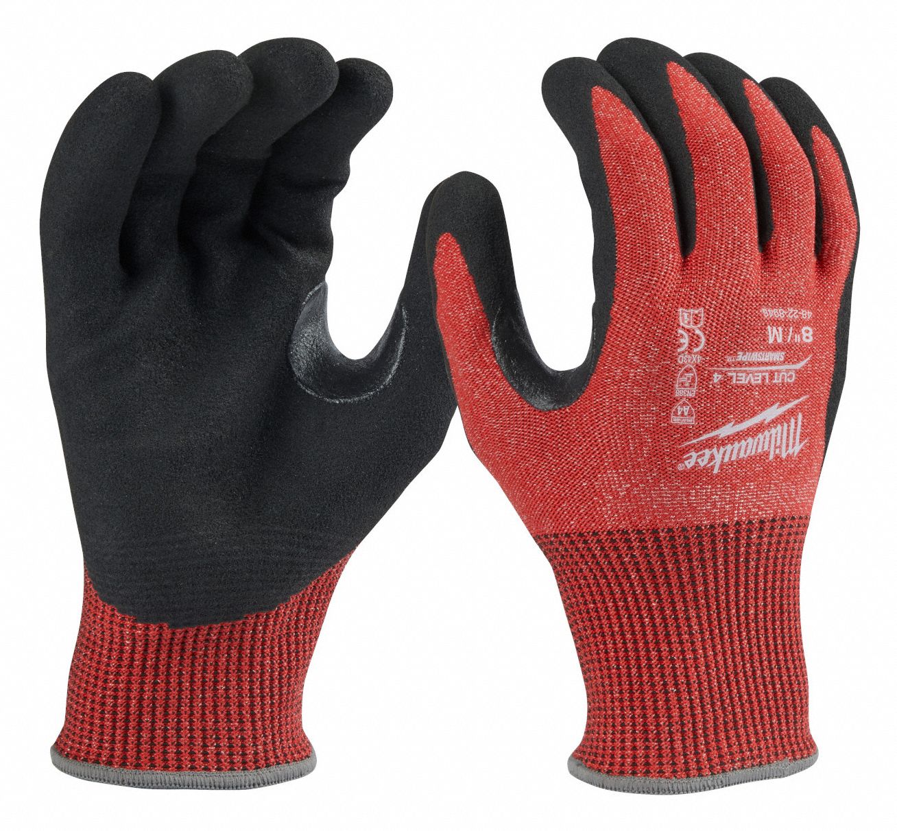 CUT LEVEL-4 NITRILE DIPPED GLOVES, M, RED, 9.3 IN, 13 GA