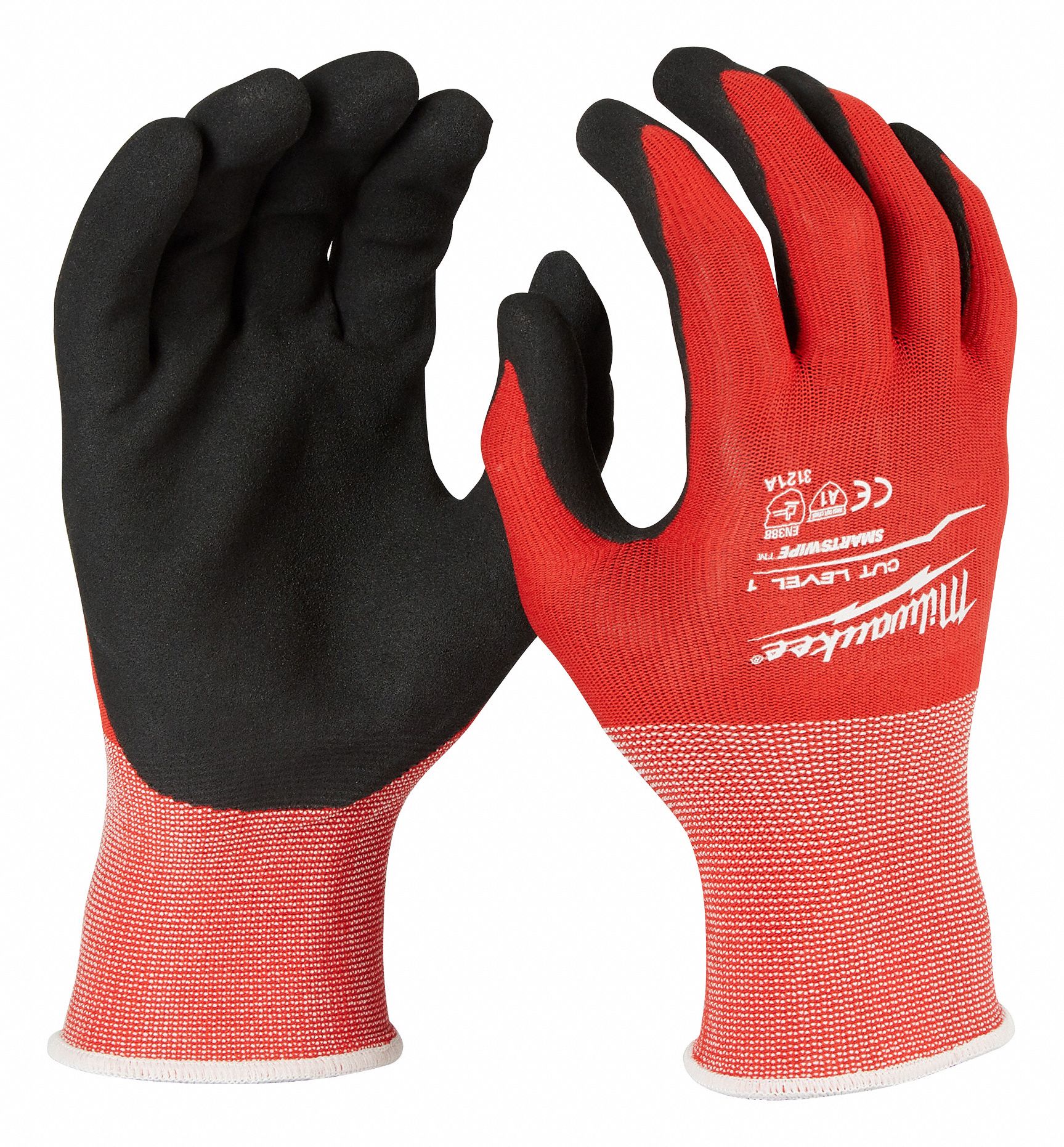 Work Gloves: S ( 7 ), Sandy, Nitrile, Palm, Dipped, ANSI Abrasion Level 3, Knit Cuff, 1 PR