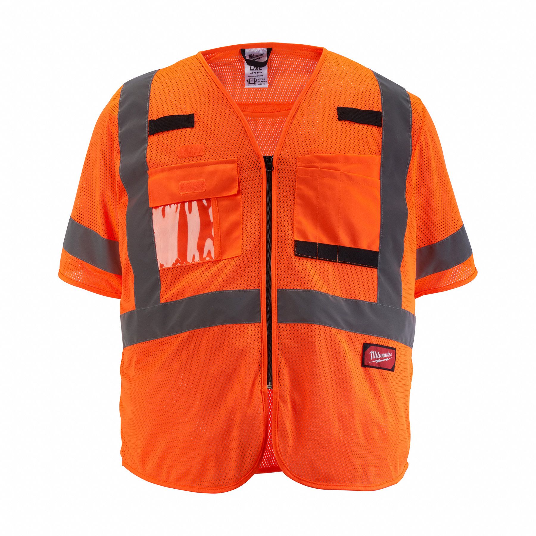 Safety Vest: ANSI Class 3, U, 2XL/3XL, Orange, Mesh Polyester, Zipper, Single