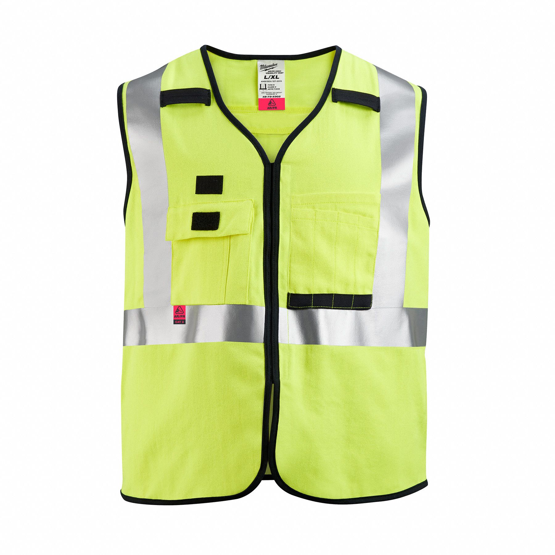 Safety Vest: ANSI Class 2, U, 2XL/3XL, Lime, Solid Polyester, Hook-and-Loop, Single, 1