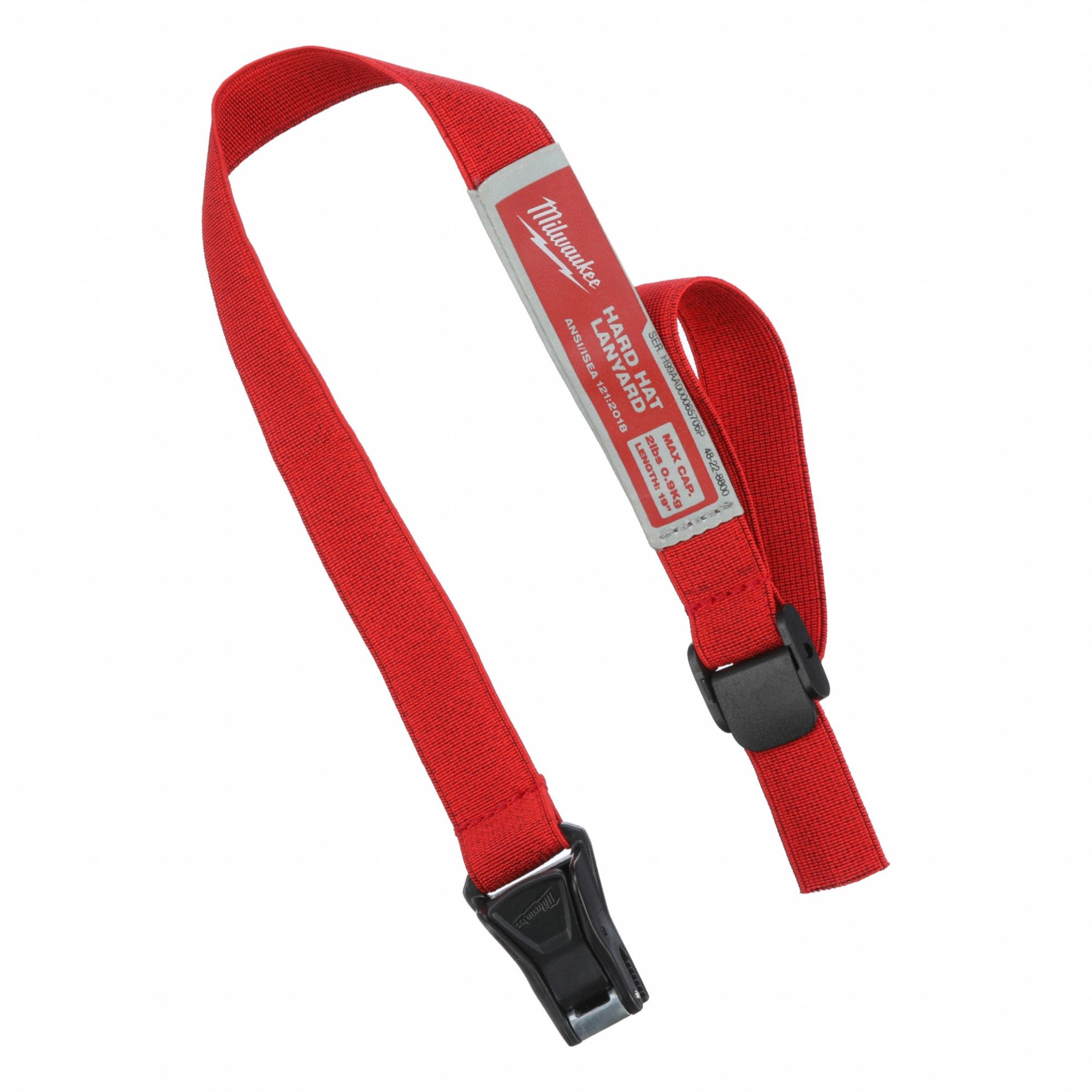 Hard Hat Lanyard: Std Tether, 16 11/16 in Max Working Lg, Red, Clamp, Accessory Slot