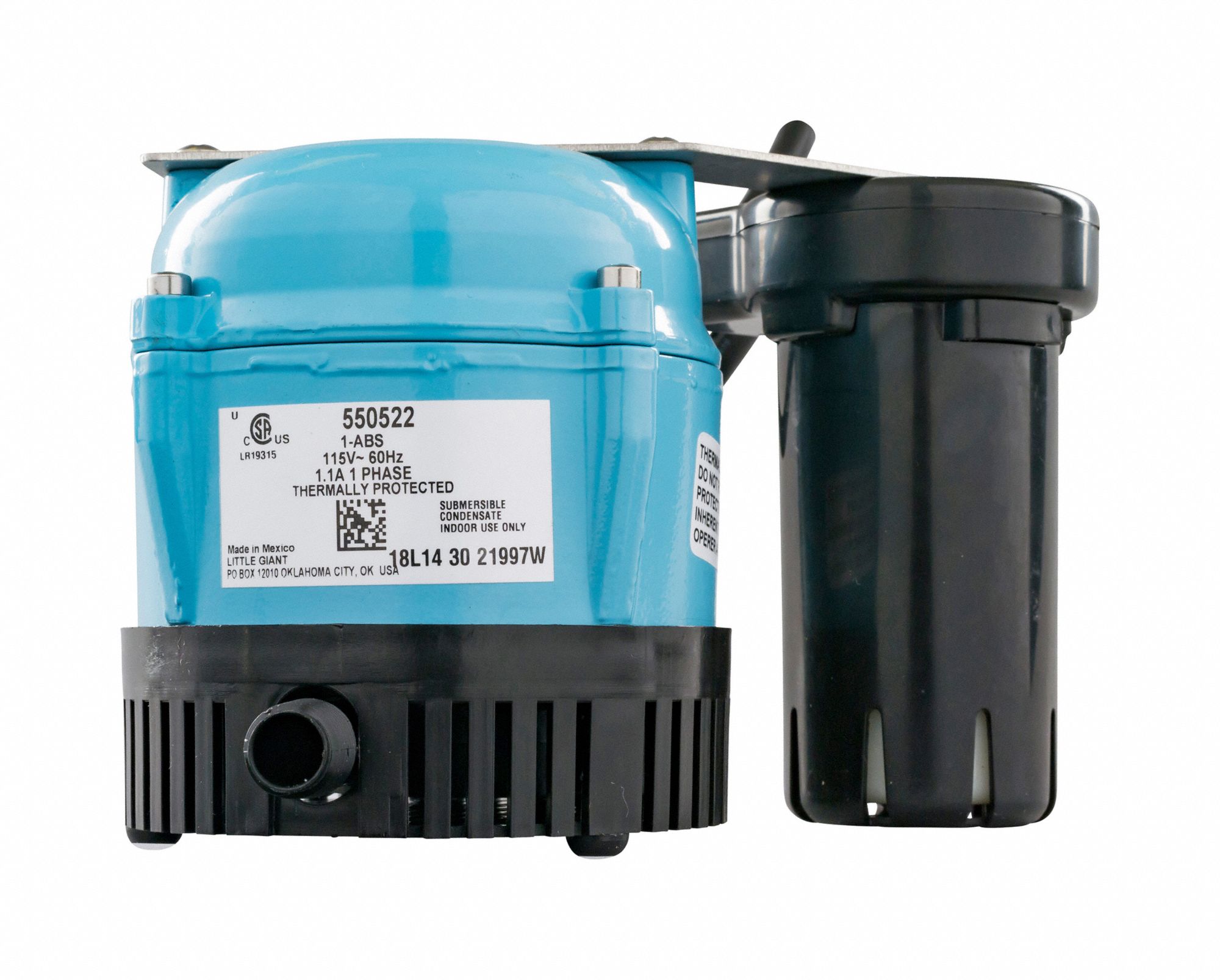 Condensate Removal Pump: 115V AC, 5/8 gal Tank, 1/16 hp, 3.41 gpm, 10 ft Max. Head