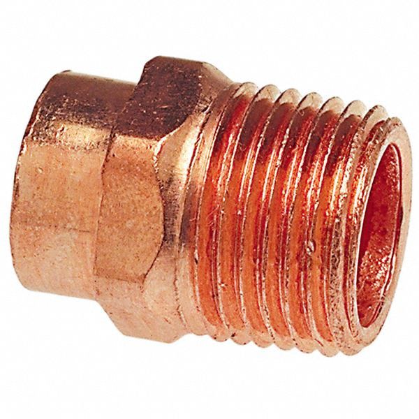 Sweat Fitting Adapter: 1/2 in CTS x 3/8 in Pipe, Cup x MNPT, Wrot Copper