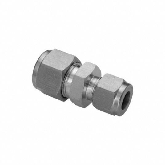 Compression Tube Fitting: Straight Connector, Compression x Compression, 1  13/16 in Overall Lg