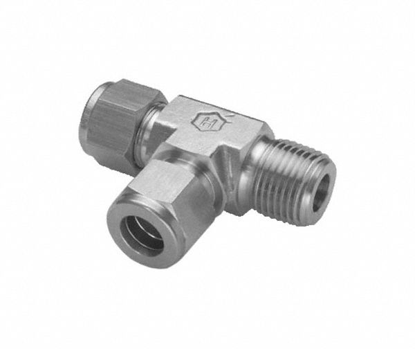 Compression Tee Fitting: 10 mm OD x 1/4 in Pipe x 10 mm OD Fitting Size, Stainless Steel