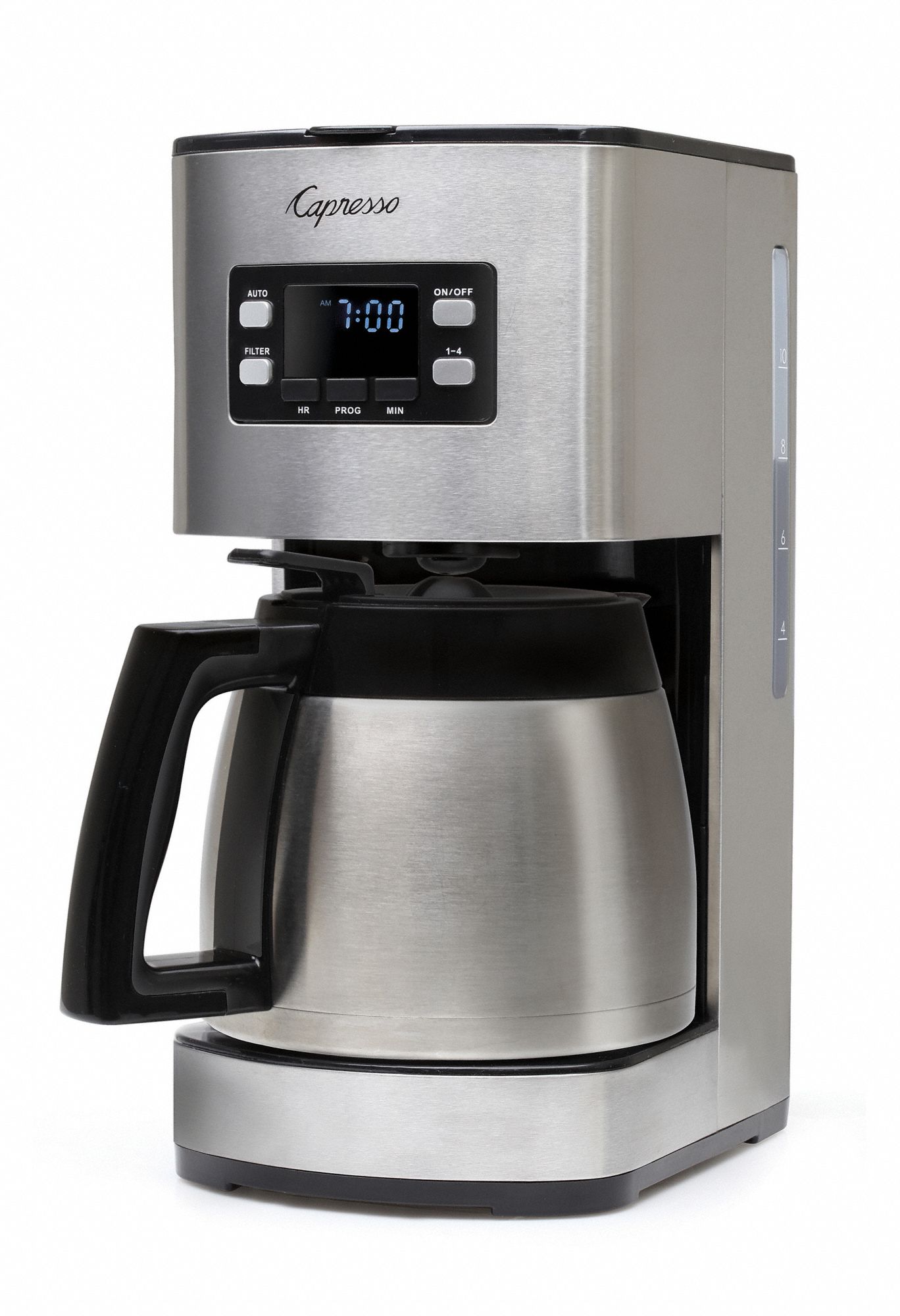 Thermal Coffee Maker, 10 Cup: Drip, 50 oz, 1000W/120V/60Hz, Stainless Steel, Silver/Black