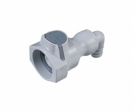 Quick Connection Coupling: 90° Elbow, 1/2 in ID Size, Quick-Disconnect Coupler x Barbed, Gray