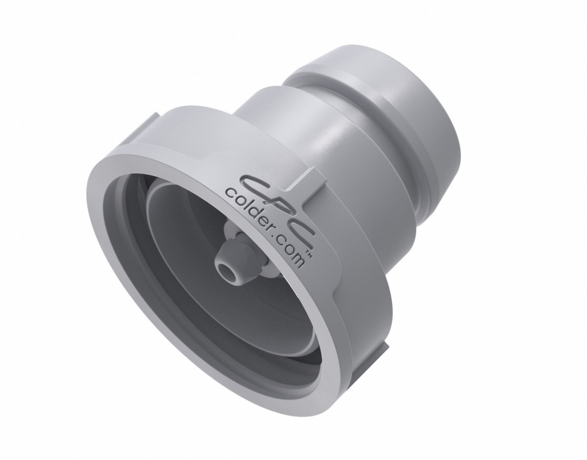 Quick Connection Fitting Cap: Cap, 38 mm Pipe Size, Threaded, Acetal, Gray, 1 1/2 in Overall Lg