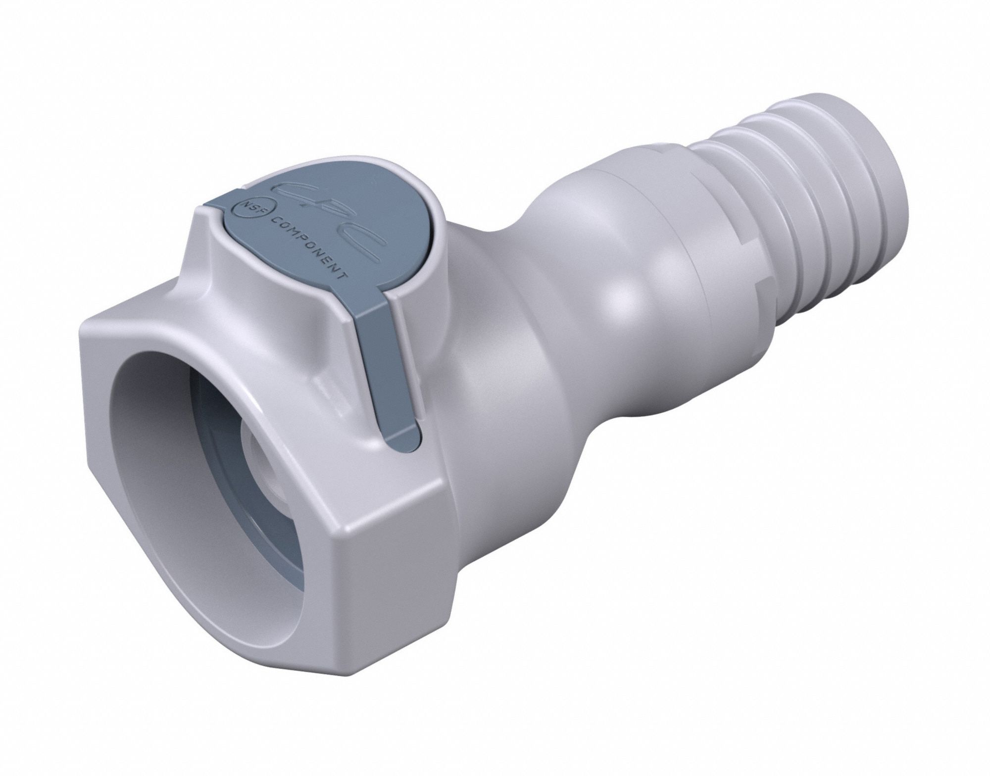 Quick Connection Coupling: Straight, 3/4 in ID Size, Quick-Disconnect Coupler x Barbed, Gray