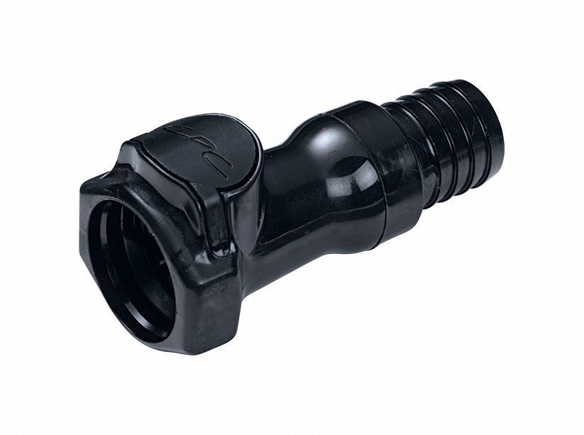 Quick Connection Coupling: Straight, 3/4 in ID Size, Quick-Disconnect Coupler x Barbed, Polysulfone