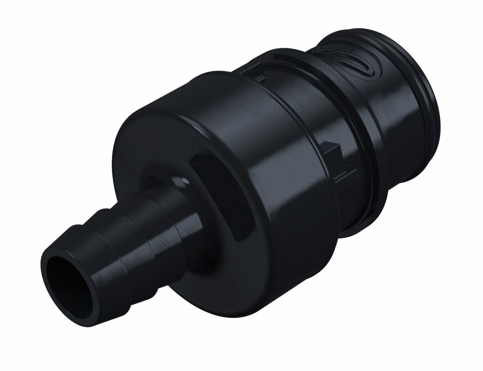 Quick Connection Coupling: Straight, 3/8 in ID Size, Quick-Disconnect Coupler x Barbed, Polysulfone