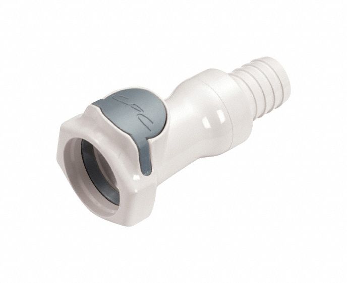Quick Connection Coupling: Straight, 5/8 in ID Size, Quick-Disconnect Coupler x Barbed, Polysulfone
