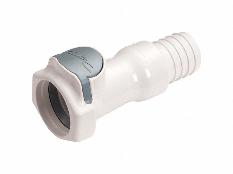 Quick Connection Coupling: Straight, 3/4 in ID Size, Quick-Disconnect Coupler x Barbed, Polysulfone